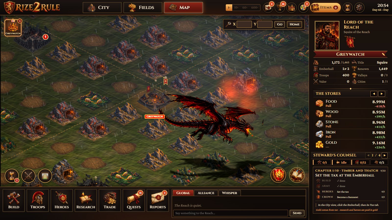 The world map with a dragon overhead